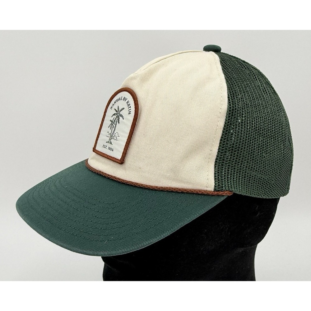 Kanvas By Katin Hat Cap Snap Back Hunter Green Beige Mesh Trucker USA Adult NWOT